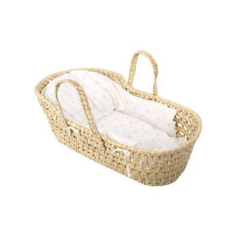 Canastilla Mimbre Con Dos Asas, Protector, Colchon Y Cojin  28x52x20 Cm / Altura C/asas 29 Cm