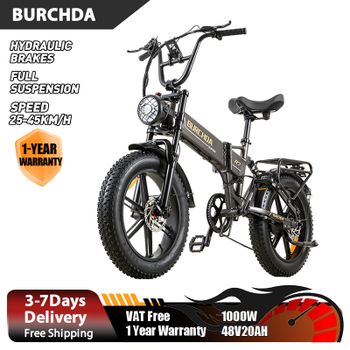 Bicicleta Eléctrica Potente BURCHDA R7, Batería de Litio Extraíble de 48V 20AH, Llantas Gruesas de 20 Pulgadas 4.0, Bicicleta Eléctrica Plegable de Montaña para Adultos