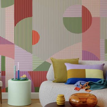 Papel pintado panorámico bloques de color geométricos, malva