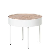 mesa centro metalica blanca redonda con tapa de chapa madera