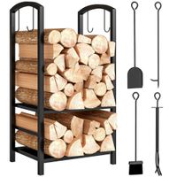 outsunny estante para lena de 2 niveles metalico con 4 herramientas para chimenea interior y exterior 40x30x745 cm negro   aosom espana