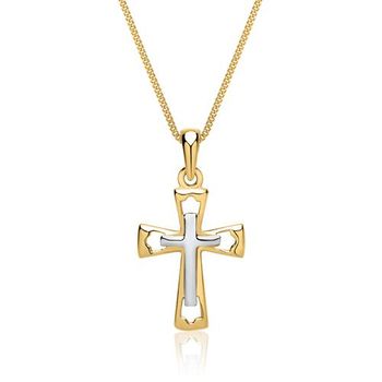 Cadena con cruz: oro de 8 quilates blanco amarillo con colgante