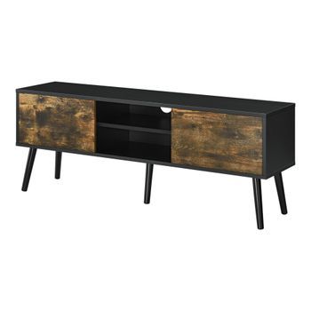 Mesa De Tele Eskilstuna - 140 X 40 X 56 Cm - Soporte De Televisión - Cómoda - Mueble De Salón Para Tv - 2 Puertas Y 2 Estantes - 5 Patas - Almacenamiento - Negro Y Efecto De Madera Oscura [en.casa]®