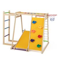 costway parque infantil interior para ninos gimnasio jungla 6 en 1 con tobogan escalada aro de baloncesto barras de mono red de cuerda multicolor