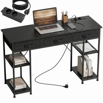 Escritorio De Oficina Con Almacenamiento De Melamina Y Acero, 120 X 40 X 76 Cm – Negro