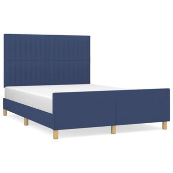 Cama Matrimonial | Cama Para Adultos | Estructura De Cama Con Cabecero Tela Gris Taupe Azul 140x200 Cm