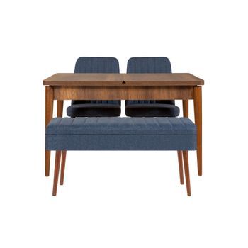 Set Mesa Comedor Extensible Y Sillas (4 Piezas) Vina 1048 3 Nogal Azul Oscuro