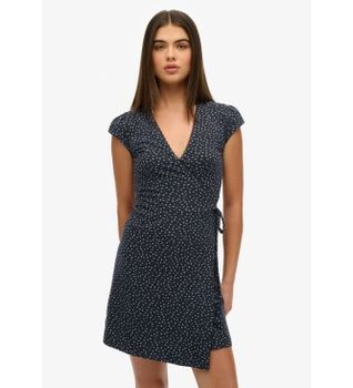 Superdry para mujer. W8011832A Vestido Wrap marino (XL), Casual, Algodón, Manga corta