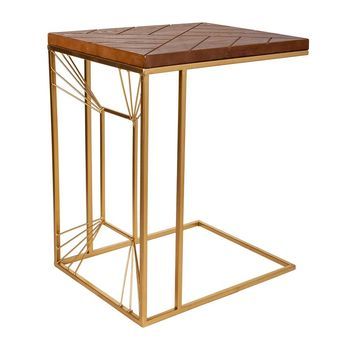 Mesa Esquinera De Madera Y Metal Dorada 45x35x55