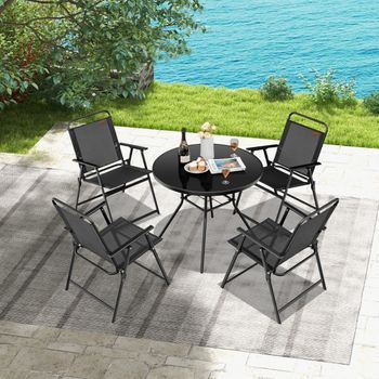 Set De 4 Sillas Plegables Jardín Portátiles Asiento Transpirable Reposabrazos Carga 150kg Para Terraza Patio 68 X 55 X 84 Cm