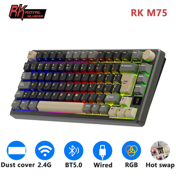 RK ROYAL KLUDGE M75 Teclado mecánico español 81 teclas RGB retroiluminado 2,4G inalámbrico/Bluetooth/USB-C Teclado para juegos c