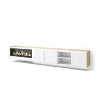 mueble tv television muebles de salon almacenaje 315x50x35 cm para tv hasta 80 chimenea electrica xxl colgado suspendido led estilo moderno blanco y roble soft