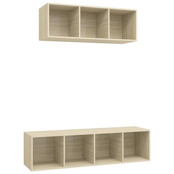 Juego De 2 Uds Muebles Tv | Mueble De Salón | Armario Tv Madera Ingeniería Roble Sonoma
