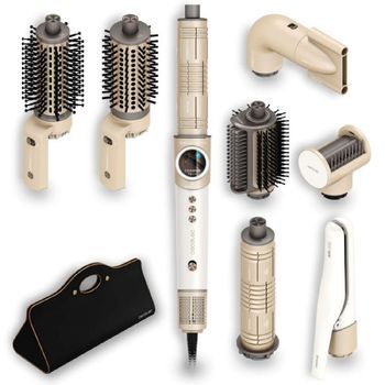 Cepillo De Aire Moldeador Multifunción Con 8 Accesorios Airglisse 8in1 Champagne. 1400w, 110000rpm, Placas Calefactoras Cecotec
