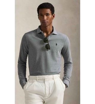 Polo Ralph Lauren para hombre. 710680790003 Polo de piqué Custom Slim Fit gris (XL), Casual, Algodón, Manga larga