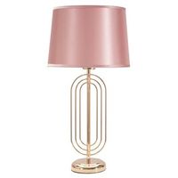 lampara de metal dorado con pantalla rosa o cm 28x55