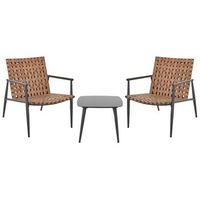 conjunto de balcon 2 plazas de ratan sintetico 2 sillas mesa de centro estructura y patas de acero negro muebles de patio marron ziria