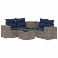 juego de sofa 6 uds gris y azul marino ratan sintetico y acero vidaxl