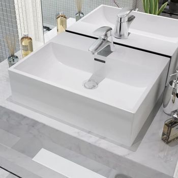 Lavabo Con Orificio Para Grifo Cerámica Blanco 51,5x38,5x15 Cm Vidaxl