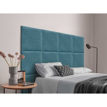 Dhome Cabecero Tapizado Para Camas De 135cm Compuesto De Paneles Autoadhesivos Intercambiables De Lino Natural Cama Lujo Dormitorio Acolchado (turquesa, 135cm)
