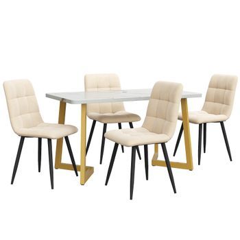 Conjunto De Mesa De 117 Cm Con Patas Doradas Y 4 Sillas Beige