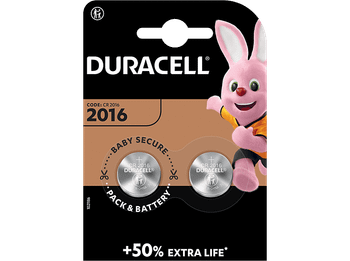 Pilas botón - Duracell 2016, 2 unidades, 3V DL2016 / CR2016, Plata