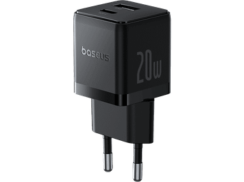 Cargador de pared - Baseus PALM, 20W, USB y Tipo-C, Kit con cable Tipo-C 100 cm, Universal, Negro Cluster
