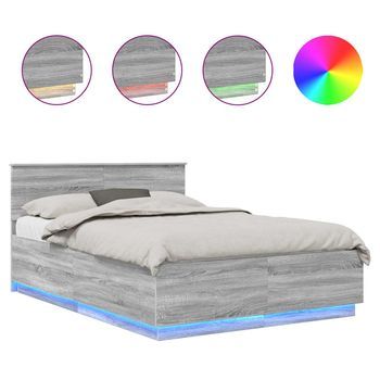 Estructura De Cama Con Tiras Led Gris Sonoma 140 X 200 Cm Vidaxl