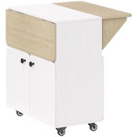 homcom mesa plegable armario con ruedas dos paneles de mesa plegables compartimento de armario 4 ruedas blanco  madera natural 70 x 83 x 75cm