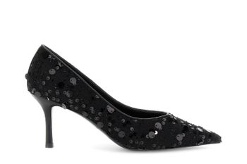 escote de tejido bouclé con lentejuelas black