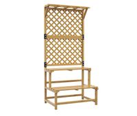 outsunny soporte para plantas de madera estanteria para plantas de 2 niveles soporte para macetas exterior con enrejado para jardin patio terraza 75x50x166 cm natural