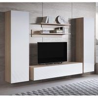 mueble de salon  composicion de salon tv  mueble tv  conjunto de salon  ancho 260cm  modelo luke 7e  sonoma mate y blanco acabado brillo
