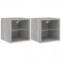 2 uds muebles tv de pared  mueble de salon  armario tv luces led gris sonoma 30x285x30 cm