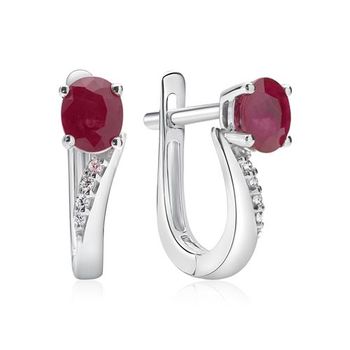 De aros 14 quilates oro blanco 8 diamantes y 2 rubíes