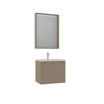 Conjunto de mueble clay de baño con lavabo y espejo beige