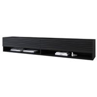 mueble de tv lowboard a 180 cm mueble de television mueble de salon sin iluminacion led color negro ondulado