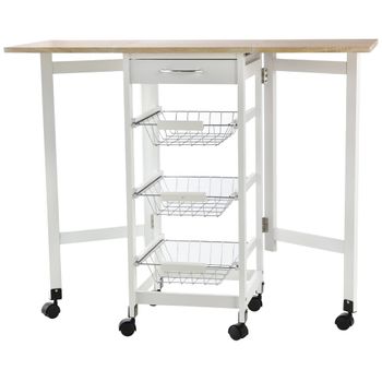 Carrito de cocina 97.2x37x77.5 cm blanco y roble