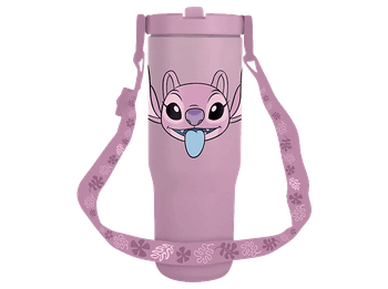 Termo - Sherwood Lilo & Stitch: Angel, 880 ml, Con cuerda, Térmica, Tamaño XL, Para bebidas calientes y frías, pajita incorporada