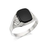 silver onyx signet ring - f5113-w