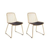 conjunto de 2 sillas de comedor de metal respaldo de alambre asiento de piel sintetica dorado pensacola