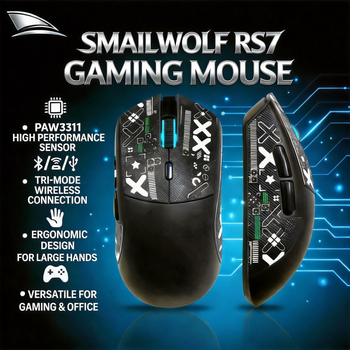 Ratón Inalámbrico Bluetooth SMAILWOLF RS7, Tres Modos, para Juegos, Portátil, Computadora de Escritorio, PAW3311, Apto para Manos Grandes