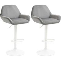 juego de 2 taburetes de bar con reposapies en forma de arco en metal blanco y asiento de terciopelo gris 100004037