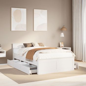 Cama De Matrimonio | Cama De Adulto | Cama Con Cabecero Sin Colchón Madera Maciza Blanca 120x190 Cm Cfw323874