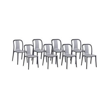 Conjunto De 8 Sillas De Jardín Apilables Sin Reposabrazos De Material Sintético Gris Y Negro Spezia - Gris