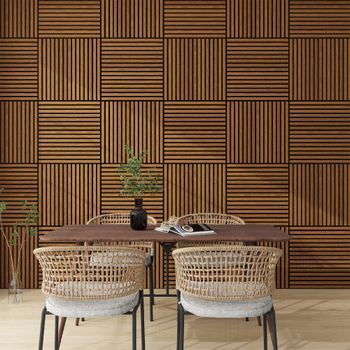 Set De 8 Paneles Acústicos Vang 3d 2,88 M² Lamas Lineales - Teca [neu.holz]