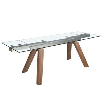 Mesa Comedor Extensible Rectangular Cristal Templado Y Nogal Angel Cerdá 1123 160x90x76