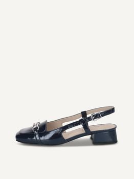 CAPRICE sling pumps, blue, made of Leather with Trapeze heel, Size 37