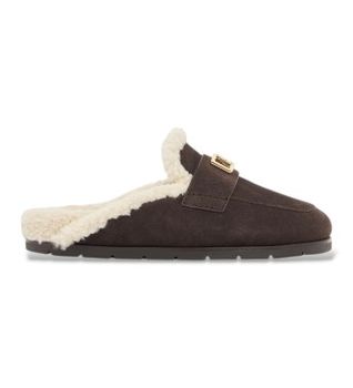 A|X Armani Exchange para mujer. XW003096AF27450M6444 Zuecos de Piel con Borrego marrón (37), Plano, Ninguno, Casual