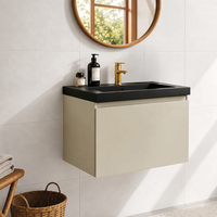 mueble de bano suspendido con lavabo negro 60 cm greige con 2 cajones - lomazoo modena