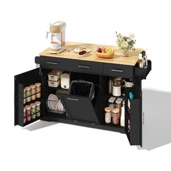 Isla De Cocina Móvil Con Encimera Plegable, 3 Cajones Y Enchufes, 136x75x92 Cm, Mdf, Blanco